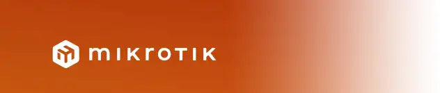 Mikrotik logo on an orange gradient background.